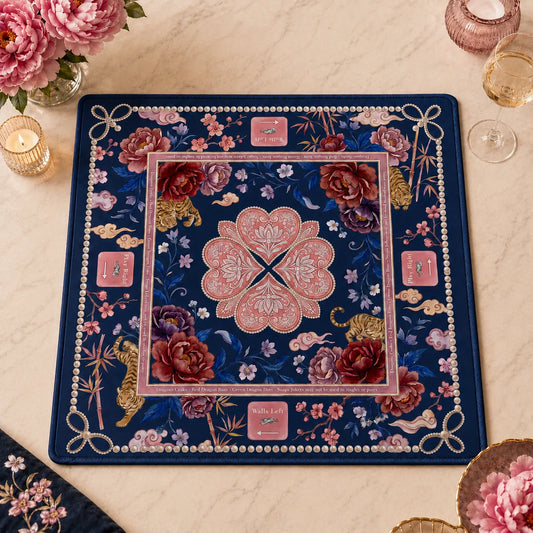 Navy Peony Tiger Mahjong Mat
