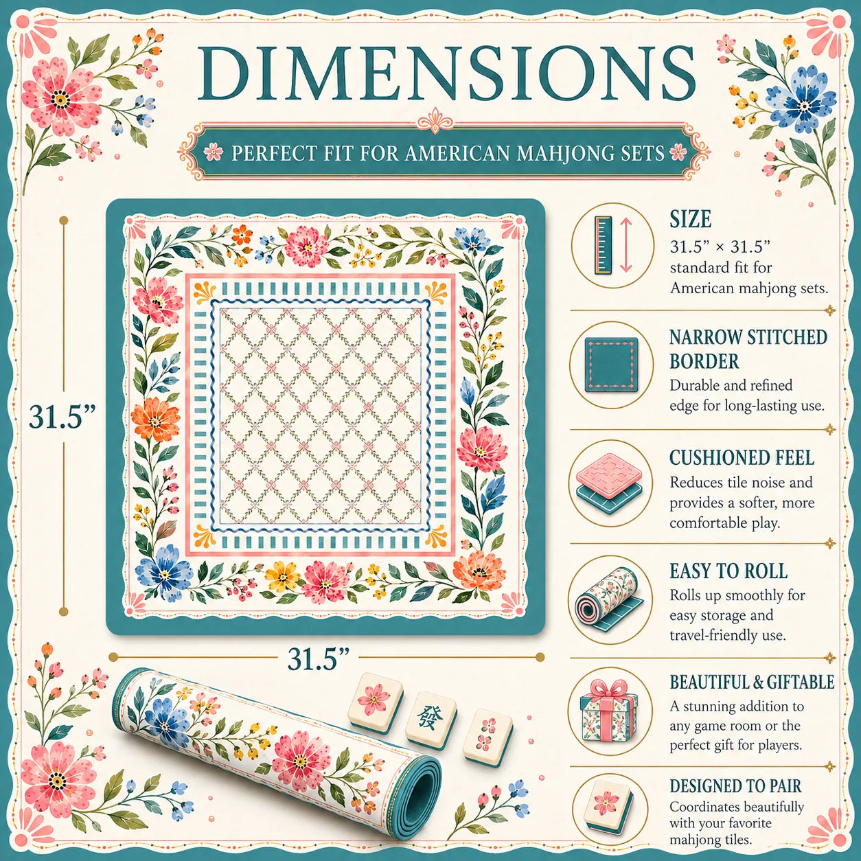Whimsical Wildflower Garden Mahjong Mat