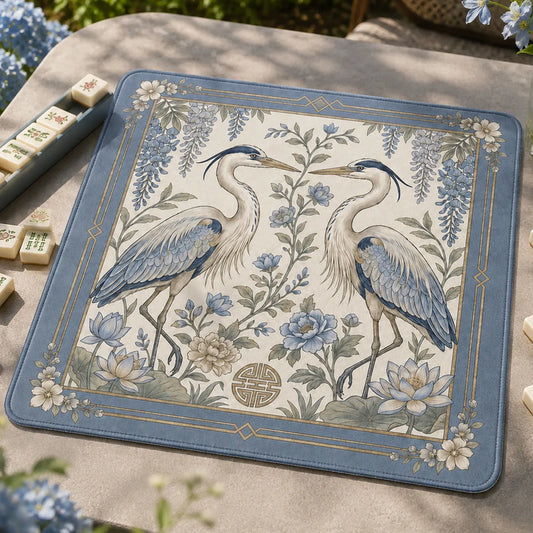 Elegant Blue Heron Mahjong Mat