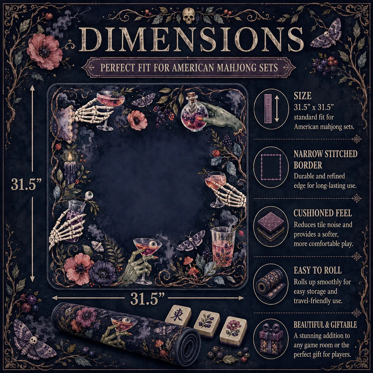 Midnight Botanical Halloween Mahjong Mat