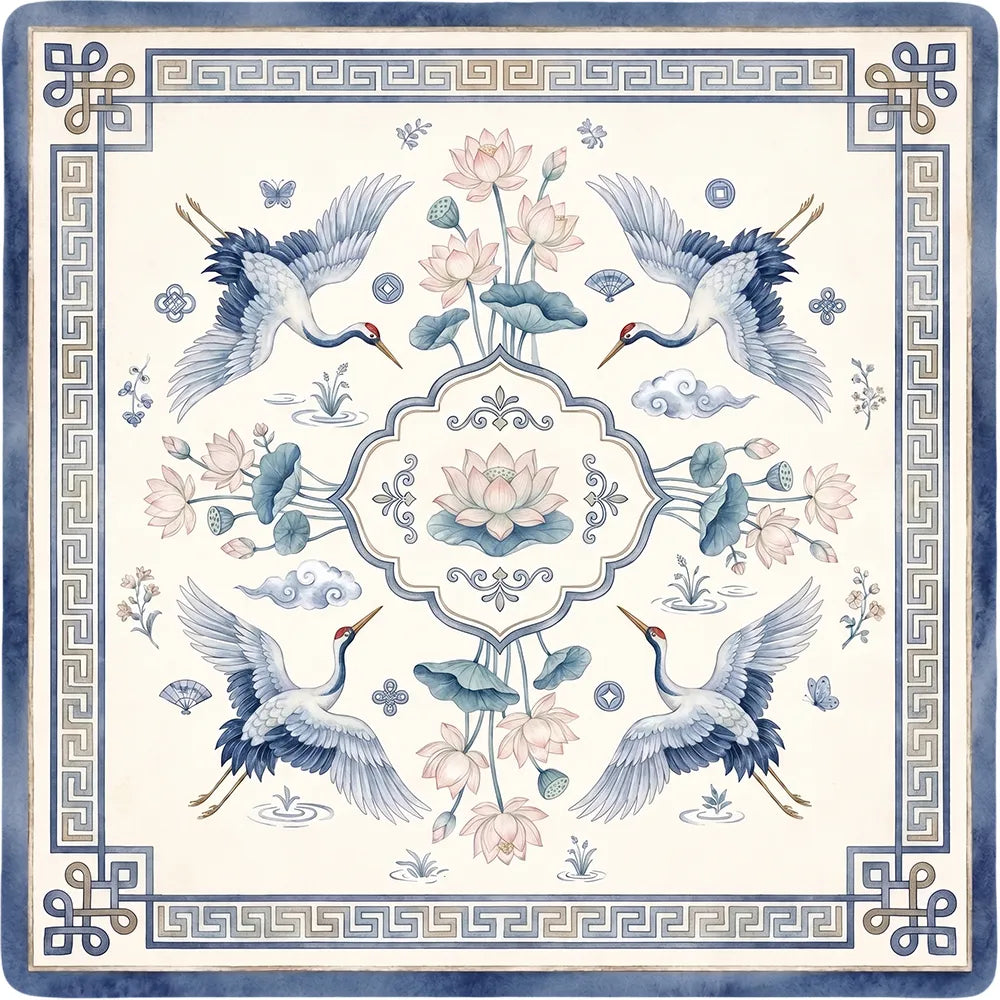 Elegant Crane & Lotus Mahjong Mat