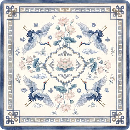 Elegant Crane & Lotus Mahjong Mat