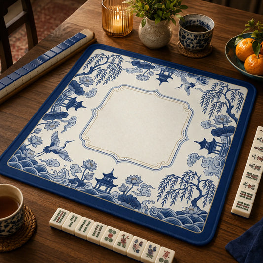 Blue Porcelain Chinoiserie Mahjong Mat