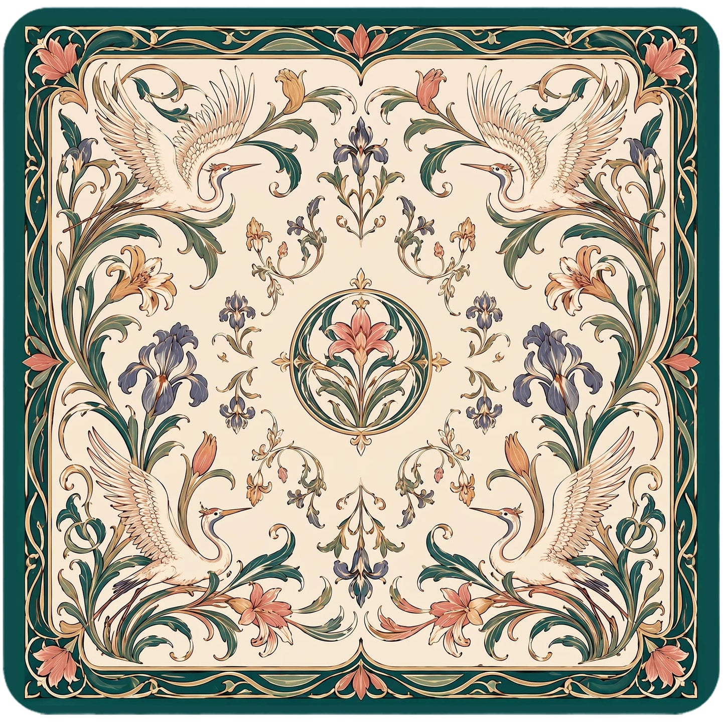 Elegant Crane Floral Mahjong Mat