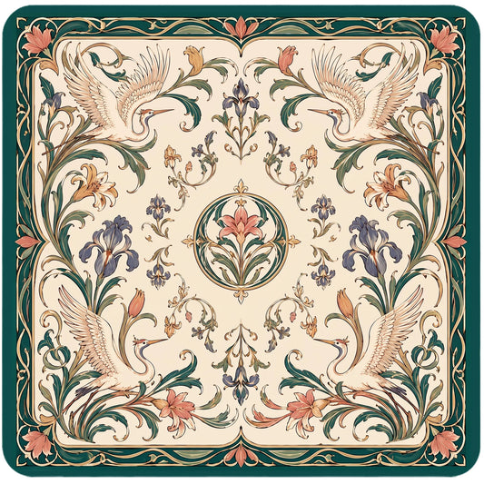 Elegant Crane Floral Mahjong Mat