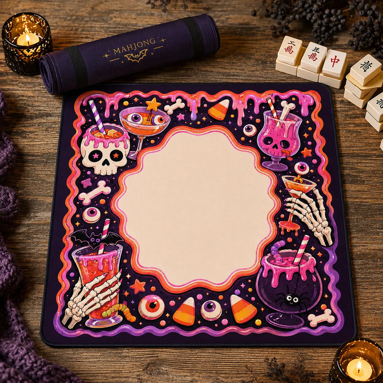 Spooky Skull Cocktail Halloween Mahjong Mat