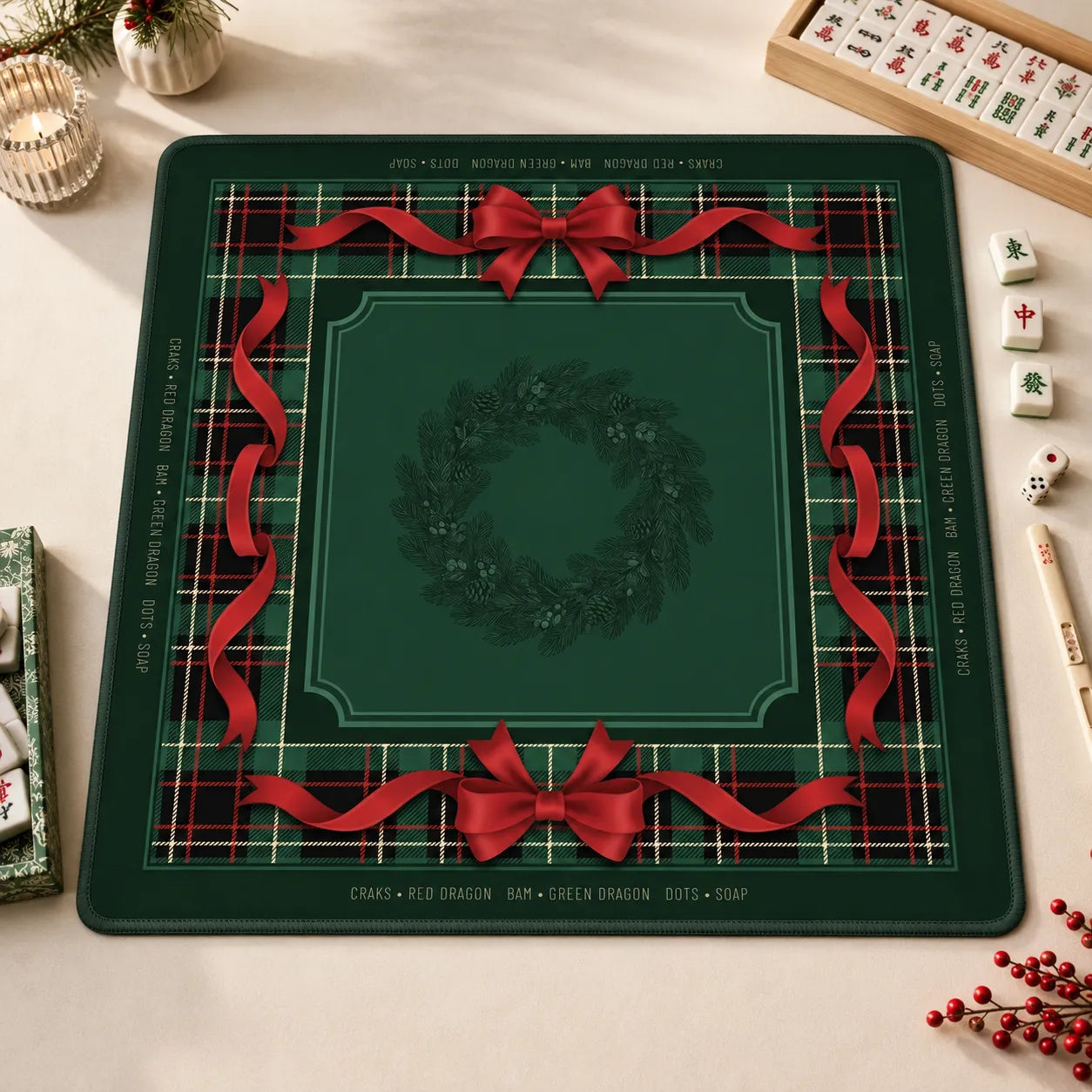 Christmas Tartan Wreath Mahjong Mat