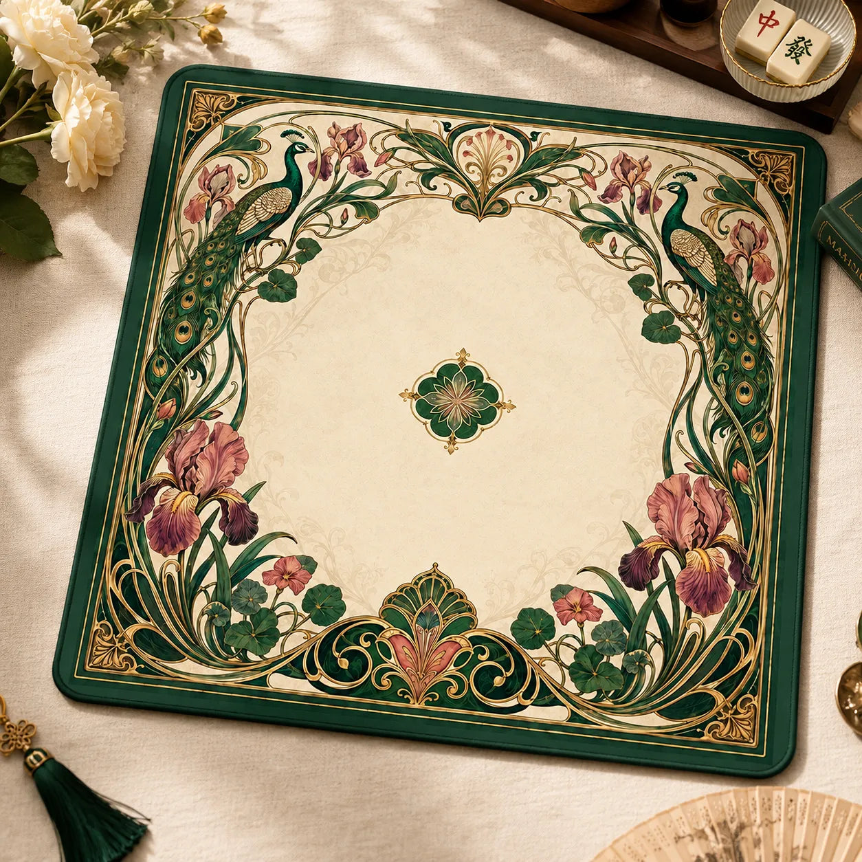 Peacock Iris Art Nouveau Mahjong Mat