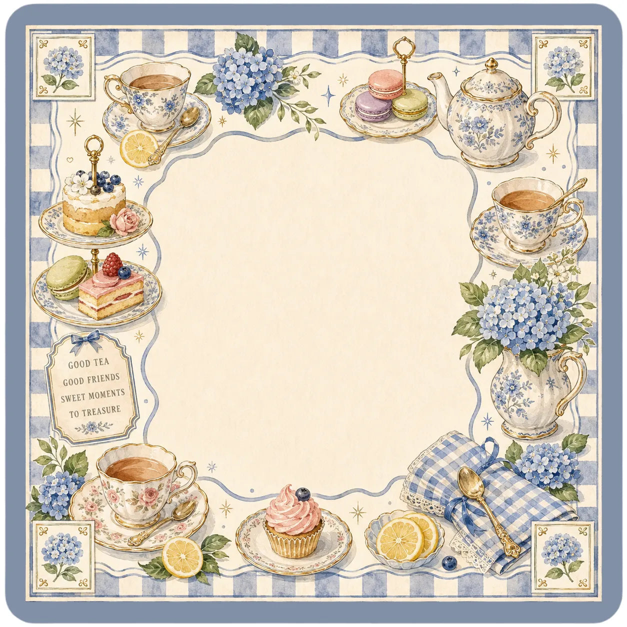 Blue Hydrangea Tea Party Mahjong Mat