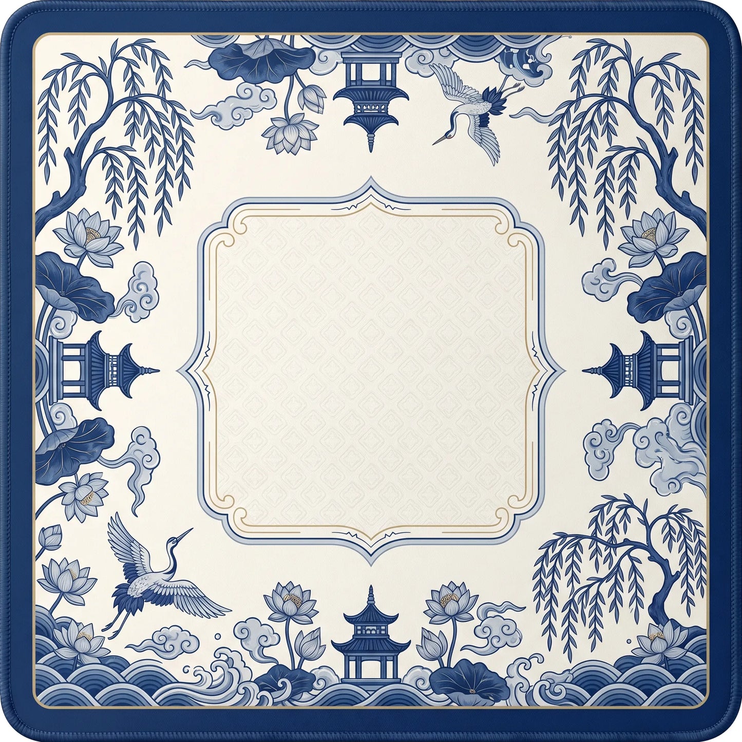 Blue Porcelain Chinoiserie Mahjong Mat