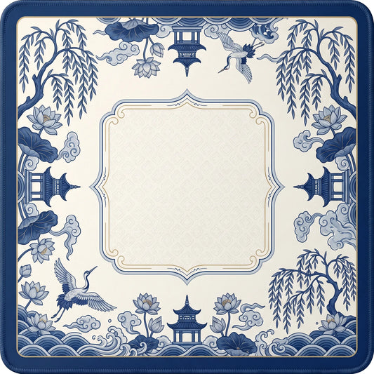 Blue Porcelain Chinoiserie Mahjong Mat