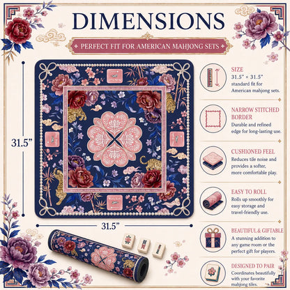 Navy Peony Tiger Mahjong Mat