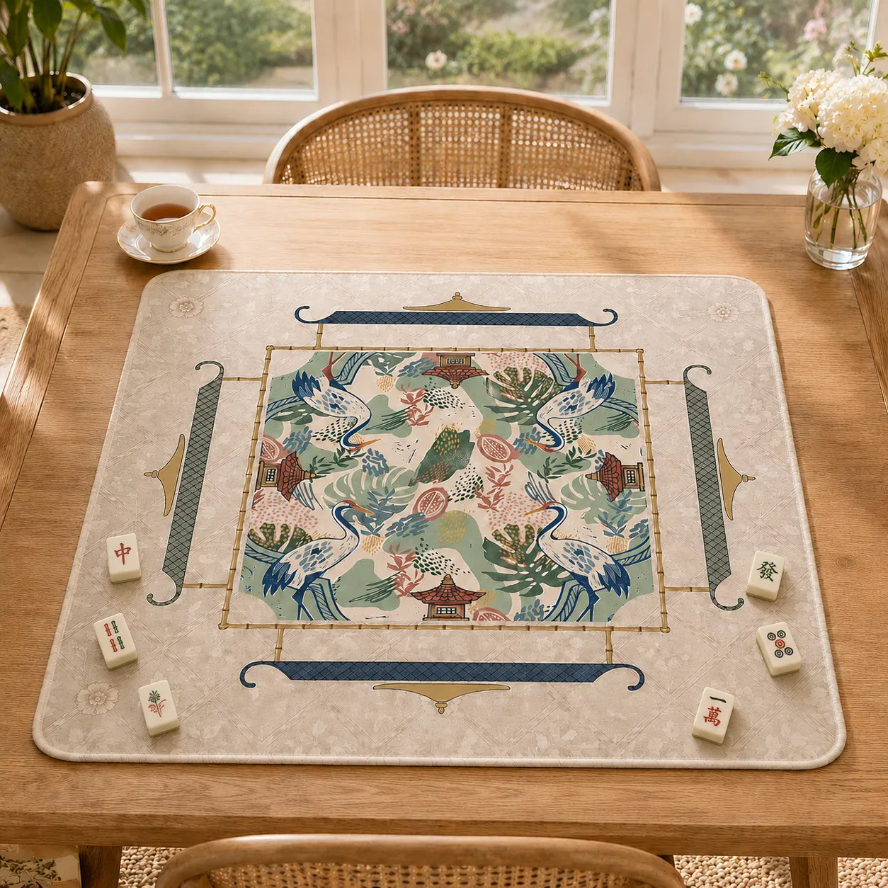Elegant Crane Garden Mahjong Mat