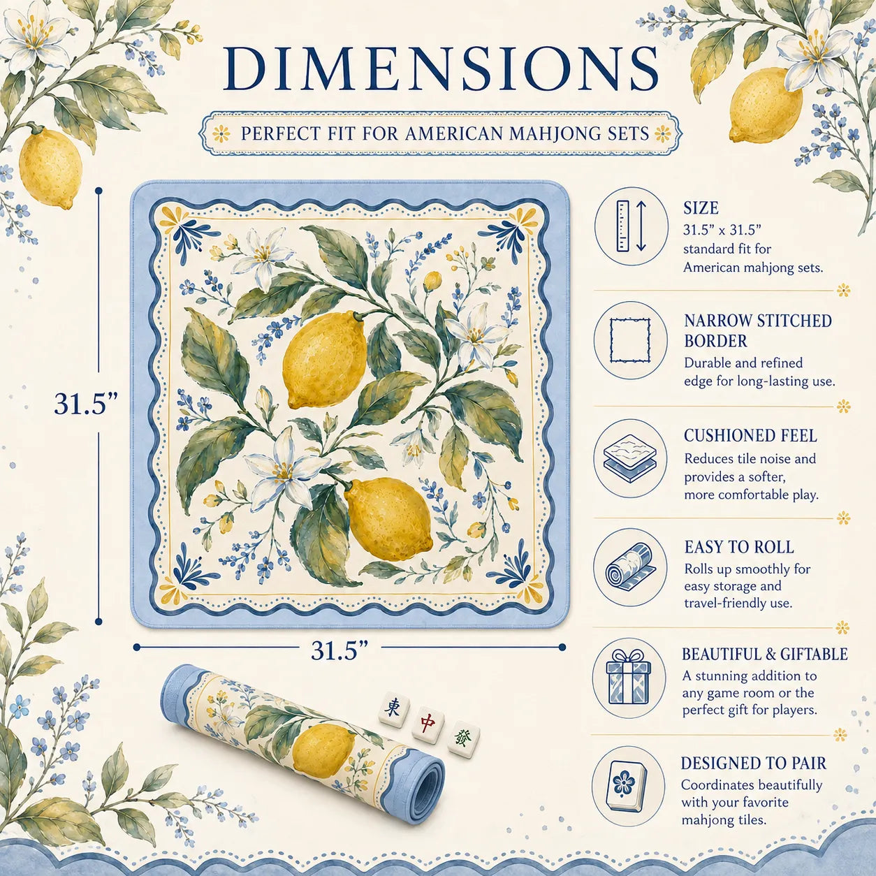 Lemon Blossom Garden Mahjong Mat