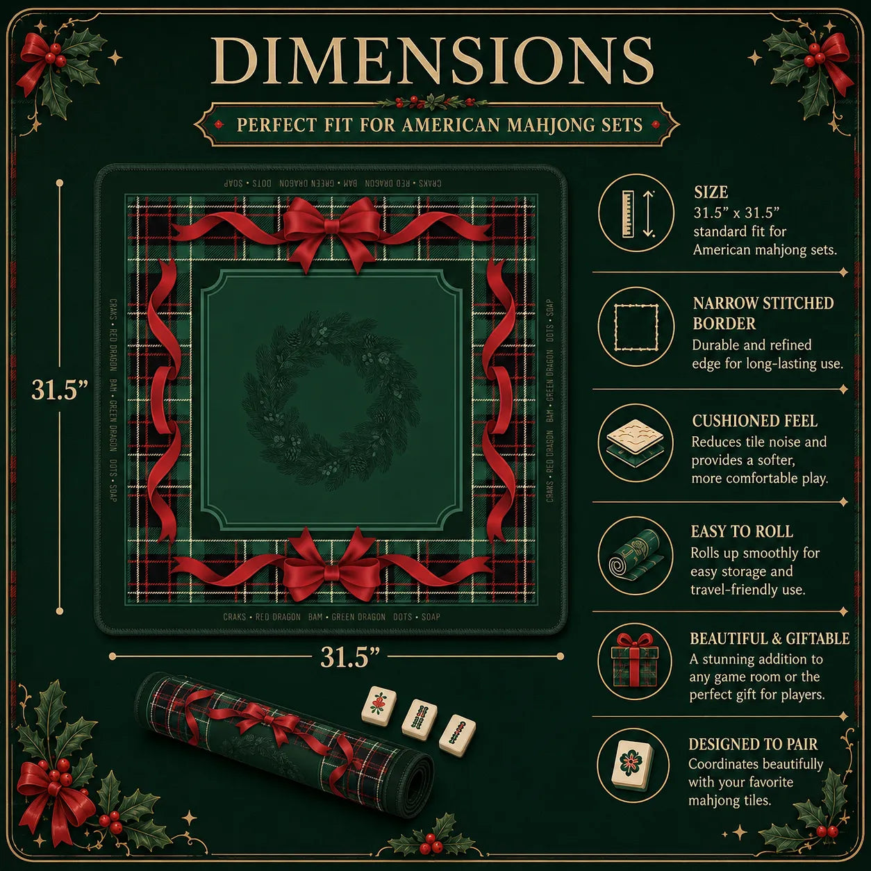 Christmas Tartan Wreath Mahjong Mat