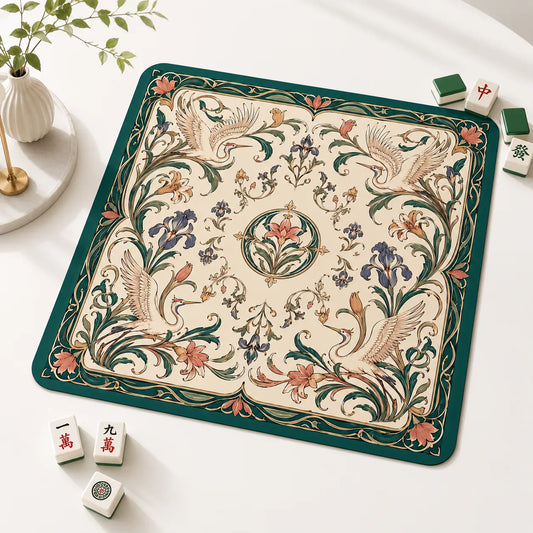 Elegant Crane Floral Mahjong Mat