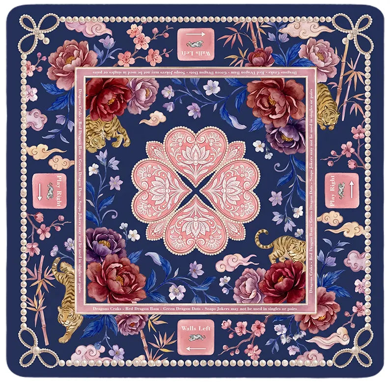 Navy Peony Tiger Mahjong Mat