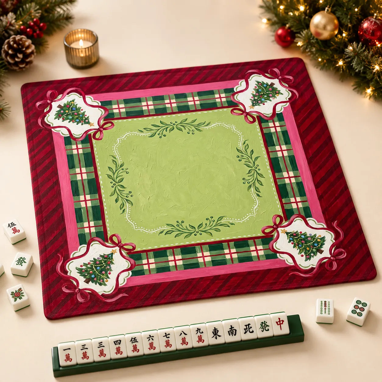 Merry Tartan Christmas Mahjong Mat