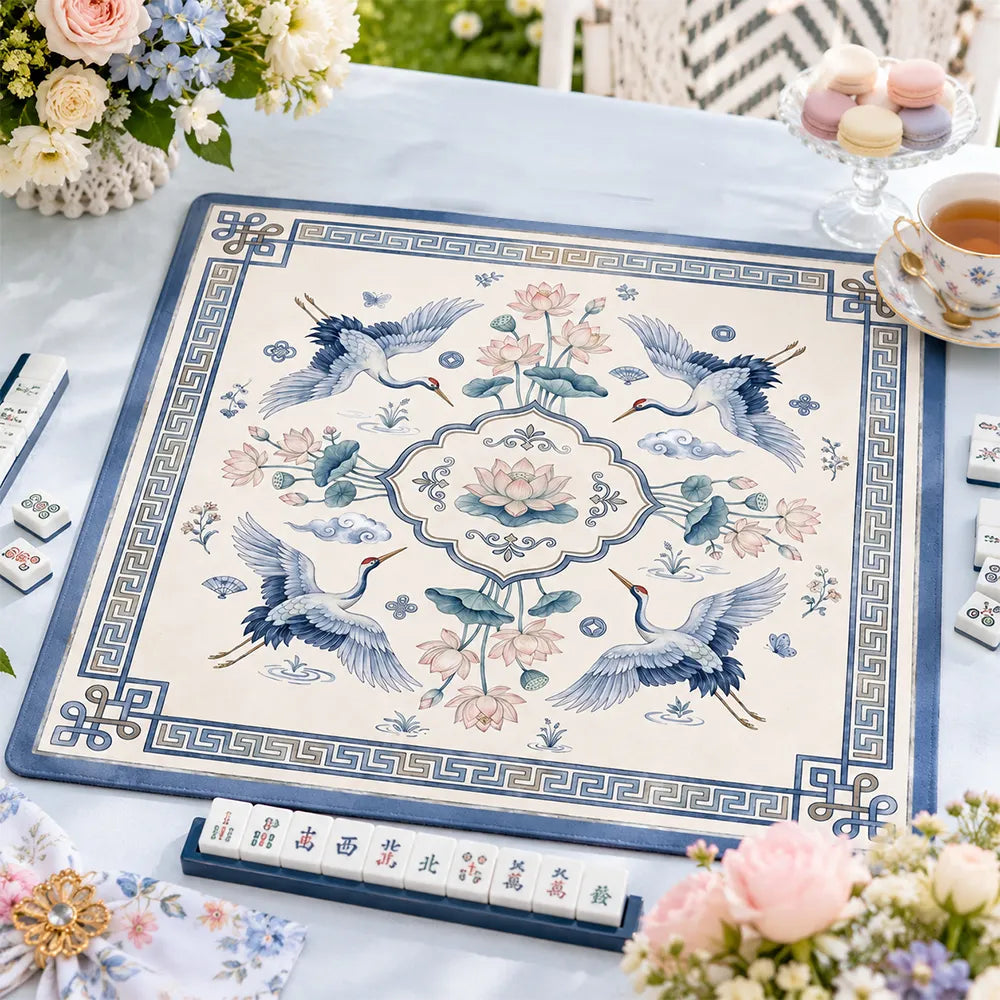 Elegant Crane & Lotus Mahjong Mat