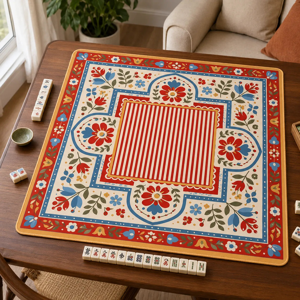 Vintage Folk Floral Mahjong Mat