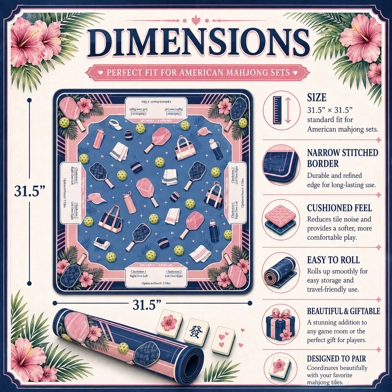 Preppy Pickleball Club Mahjong Mat