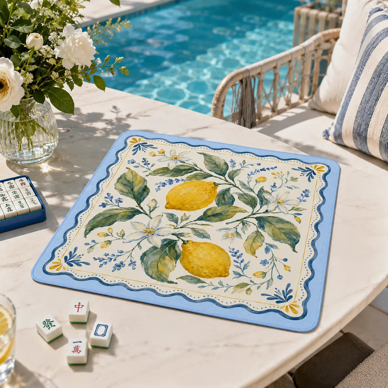 Lemon Blossom Garden Mahjong Mat